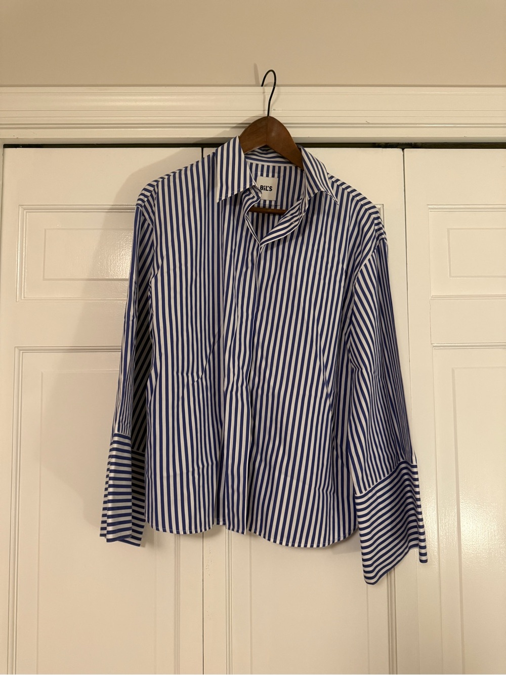 Blue and White Striped Button-Up Shirt